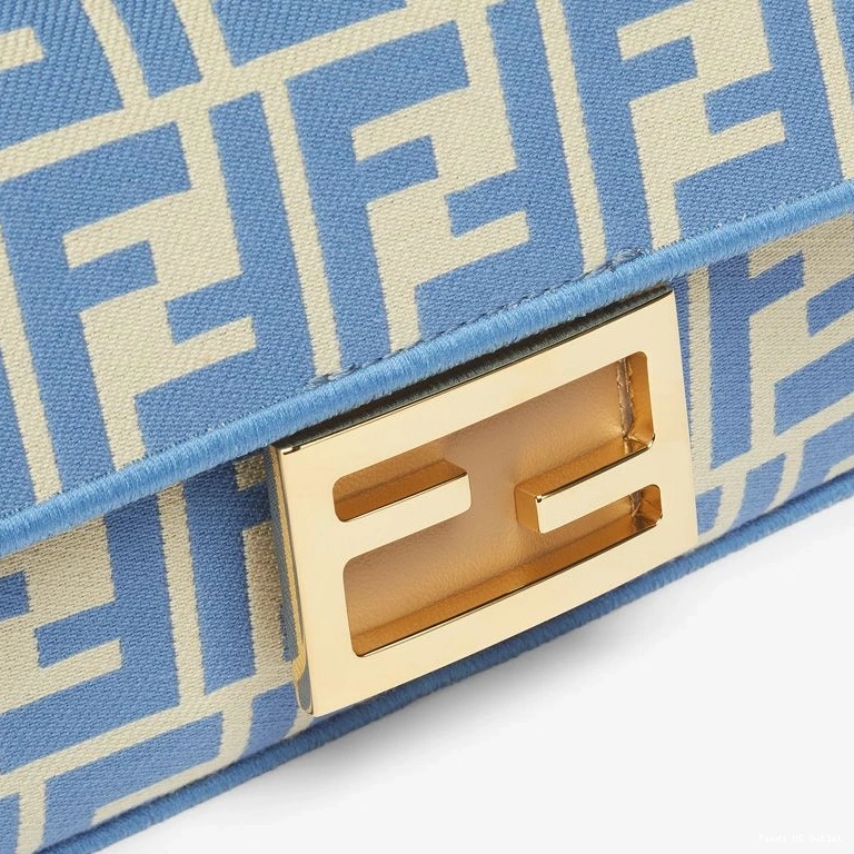 Vintage HOT Blue FF In Bag Fabric Motif Mini Fendi Baguette 0730